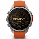 Garmin New Fēnix 9 Pro – 47 mm Titanium with Autumn Orange/Spark Orange Silicone Band GM-010-04336-57