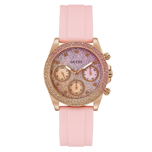 Guess Sparkling Dial Pink Silicone Strap Women Watch GW0032L4