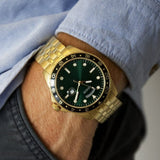 Guess Comet Green Dial Gold Stainless Steel Strap Men Watch GW0220G2