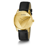 Guess Gold Dial Black Leather Strap Women Watch GW0399L3