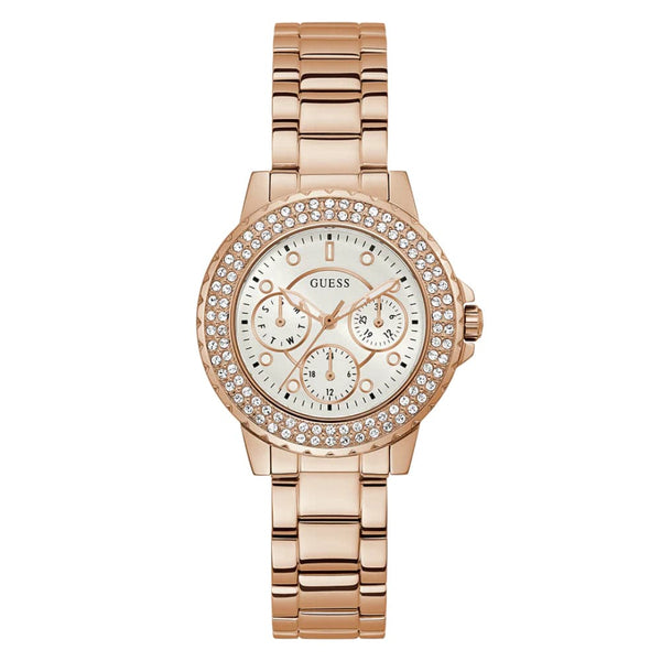 Guess Analog Chronograph Rose Gold Stainless Steel Strap Women Watch GW0410L3