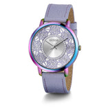 Guess Iridescent Case Color Purple Leather Strap Women Watch GW0529L4