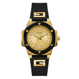 Guess Analog Gold Dial Black Silicone Strap Women Watch GW0555L2