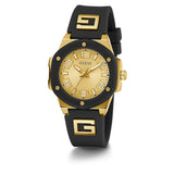 Guess Analog Gold Dial Black Silicone Strap Women Watch GW0555L2