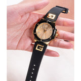 Guess Analog Gold Dial Black Silicone Strap Women Watch GW0555L2