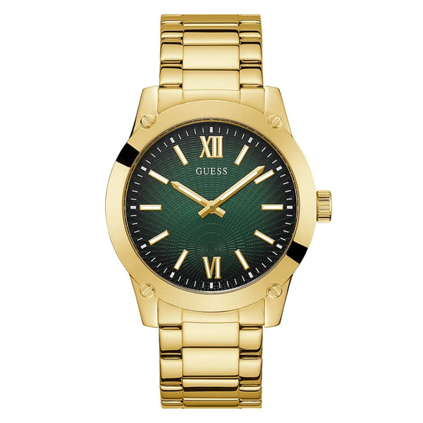 Guess Analog Green Dial Gold Stainless Steel Strap Men Watch GW0574G2