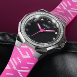 Guess Analog Black Dial Pink Silicone Strap Women Watch GW0598L1
