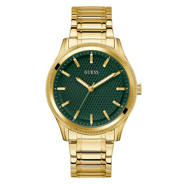 Guess Analog Green Dial Gold Stainless Steel Strap Men Watch GW0626G2