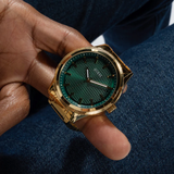 Guess Analog Green Dial Gold Stainless Steel Strap Men Watch GW0626G2