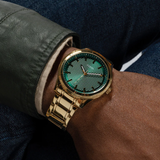 Guess Analog Green Dial Gold Stainless Steel Strap Men Watch GW0626G2
