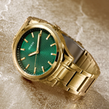 Guess Analog Green Dial Gold Stainless Steel Strap Men Watch GW0626G2