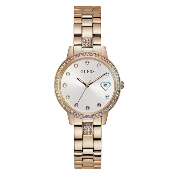 Guess Silver Dial Rose Gold Stainless Steel Strap Women Watch GW0657L3