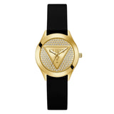 GUESS ANALOG GOLD DIAL BLACK STRAP LADIES WATCH GW0745L5