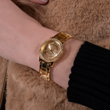 Guess Analog Gold Stainless Steel & Leather Strap Women Watch GW0808L2