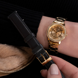 Guess Analog Gold Stainless Steel & Leather Strap Women Watch GW0808L2