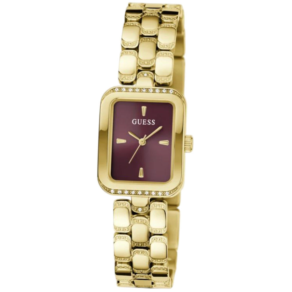 Guess Analog Burgundy Dial Gold Stainless Steel Strap Women's Watch GW0865L9