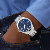 Guess Analog Blue Dial Silver Stainless Steel Strap Gift Set Men's Watch GW1008G1