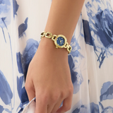 Guess Analog Blue Dial Gold Stainless Steel Strap Women's Watch GW1019L2