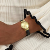 Guess Analog Gold Dial Black Leather Strap Women's Watch GW1029L2