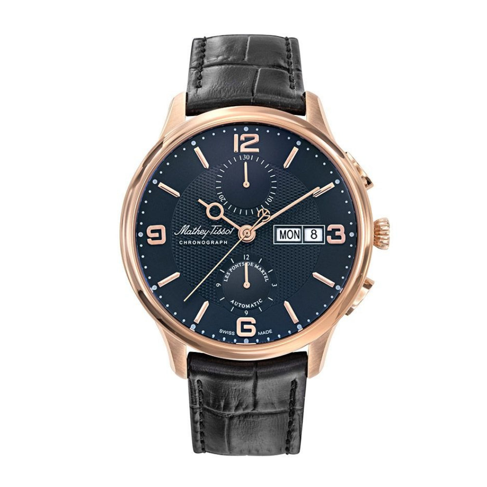 Mathey-Tissot Edmond Chrono Automatic Black Strap Leather Men's Watch