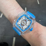 Skeleton Dial Blue Silicone Strap Men Watch H2-9178G-TR-BU