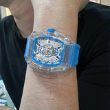 Skeleton Dial Blue Silicone Strap Men Watch H2-9178G-TR-BU