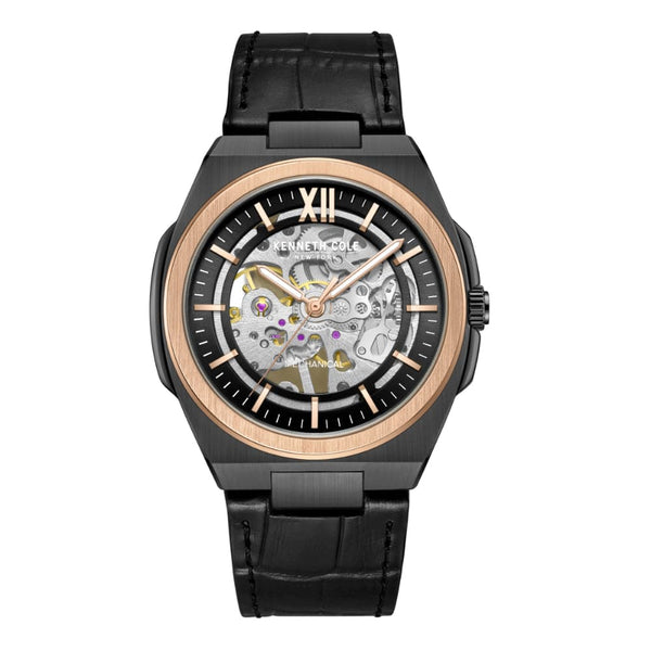 Kenneth Cole New York Automatic Black Leather Strap Men Watch KCWGE0014004