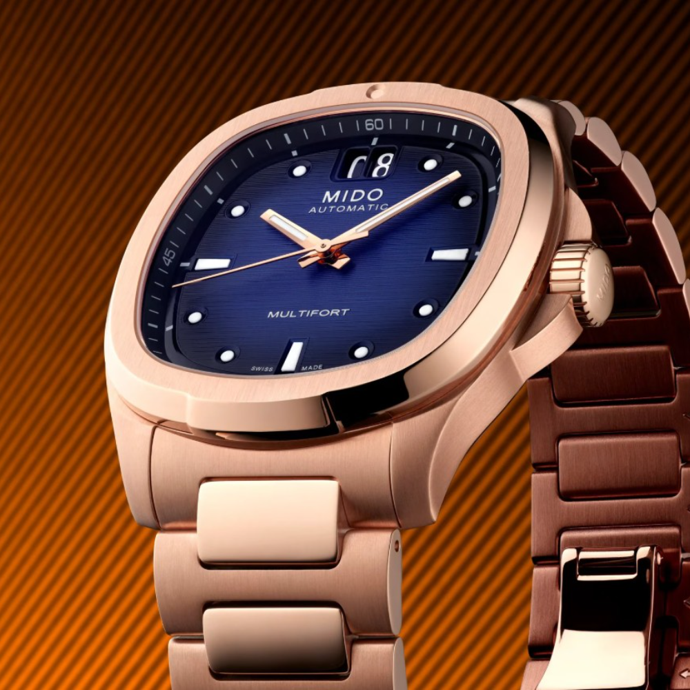 Mido Multifort Blue Dial Rose Gold Stainless Steel Strap Men's Watch M0495263304100