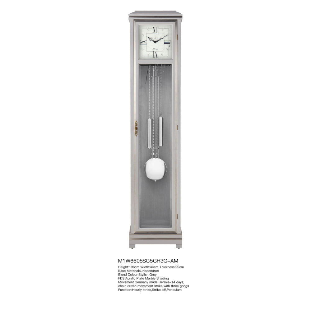 Mapple Leaf Lucerne Slimline 3-Rod Grandfather Clock – Stylish Grey / Chestnut Brown Model 6605
