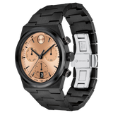Movado Bold Quest 42mm Rose Gold Sunray Dial Chronograph Black Steel Watch 3601245