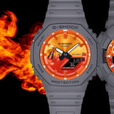 CASIO G-SHOCK GLOWY ORANGE DIAL GRAY-ON-BLACK STRAP WATCH GA-2100FL-8ADR