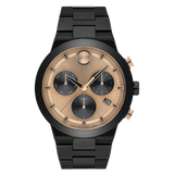 Movado Bold Fusion 44mm Bronze Dial Chronograph Black Link Steel Watch 3600897