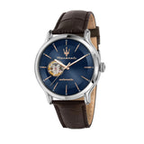 MASERATI EPOCA R8821118010 OPEN HEART BLUE DIAL LEATHER STRAP WATCH