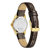CITIZEN EQ0612-07A LADIES GOLD DIAL BROWN LEATHER WATCH