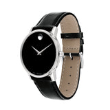 MOVADO MUSEUM CLASSIC 607886 BLACK LEATHER WATCH