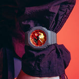 CASIO G-SHOCK GLOWY ORANGE DIAL GRAY-ON-BLACK STRAP WATCH GA-2100FL-8ADR