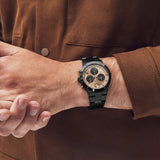 Movado Bold Fusion 44mm Bronze Dial Chronograph Black Link Steel Watch 3600897