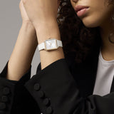 Movado Bold Evolution 42mm White Rose Gold Dial Leather Strap Watch 3601211