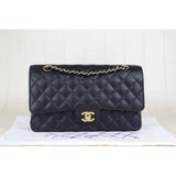 Chanel S25032101 Caviar Skin Matrasse Double Flap 25 Shoulder Bag Black Made In 2010-2011  (Very Good Condition)