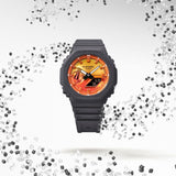 CASIO G-SHOCK GLOWY ORANGE DIAL GRAY-ON-BLACK STRAP WATCH GA-2100FL-8ADR