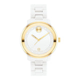 Movado Bold Verso Gold Accent White Ceramic Bracelet Watch 3600934