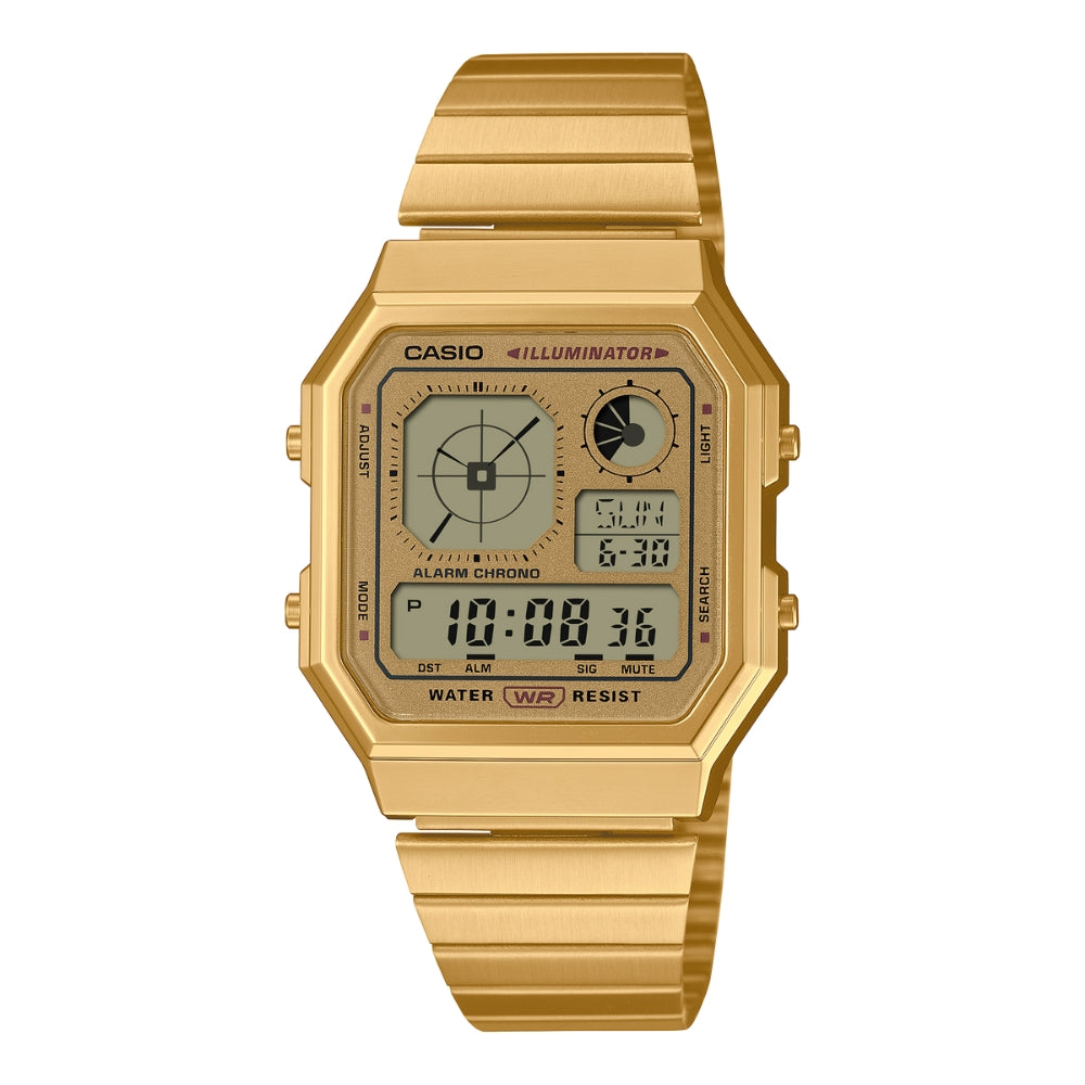 CASIO VINTAGE A130WE-P SERIES DIGITAL STEEL BRACELET STRAP WATCH
