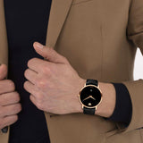 Movado Museum Rose Gold Dial Case Black Leather Strap Watch 607474