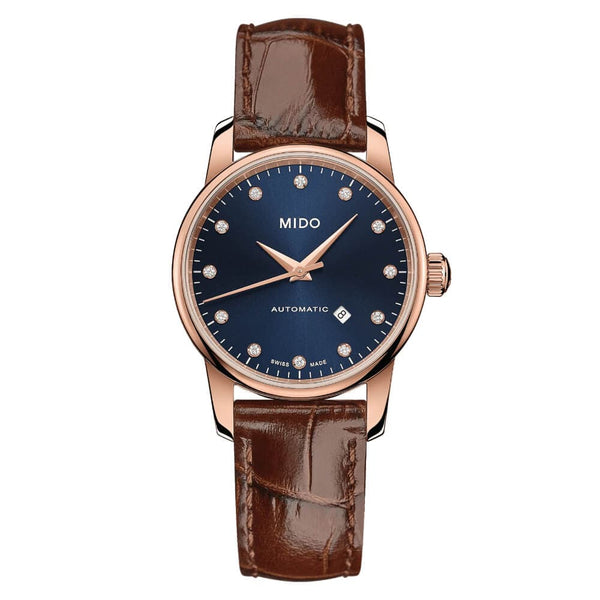 Mido Baroncelli Blue Dial Brown Leather Strap Women Watch M76003658