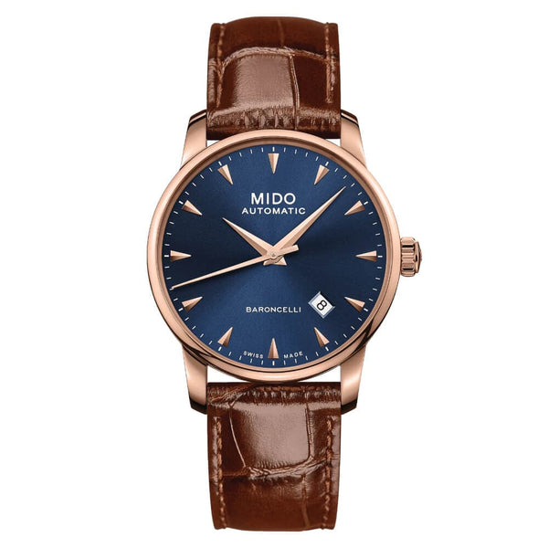 Mido Baroncelli Midnight Blue Brown Leather Strap Men Watch M86003158