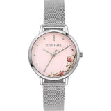 Oui & Me Pink Floral Dial Silver Milanese Strap Women Watch ME010376