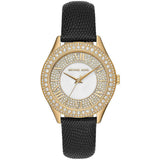 Michael Kors Gold Crystal Dial Black Leather Strap Women Watch MK2988