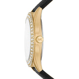 Michael Kors Gold Crystal Dial Black Leather Strap Women Watch MK2988