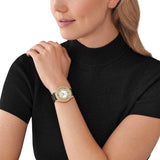 Michael Kors Gold Crystal Dial Black Leather Strap Women Watch MK2988