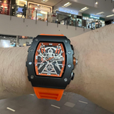 Megir Skeleton Dial Orange Silicone Strap Men Watch MN2218G-BKOR-1N11